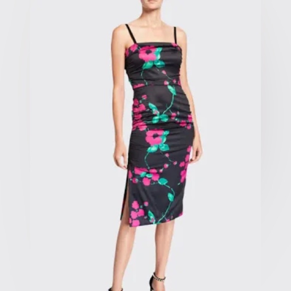 Milly Dayna Floral Sleeveless Satin Cocktail Dress Sheath Womens 8